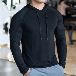 1324 Running Sports Long Sleeve T Shirt Men Gym Hooded Shirt Sportswear