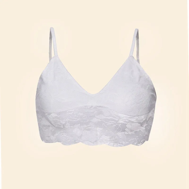 2 Colors Women Bustier Crop Top Deep V Neck Sleeveless Lace Floral Camisole Solid Tank Tops