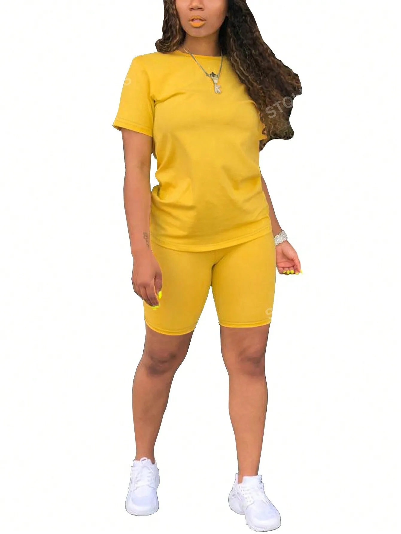 2Pcs/Set Summer Casual Solid Color Short Sleeve Shirt and Shorts