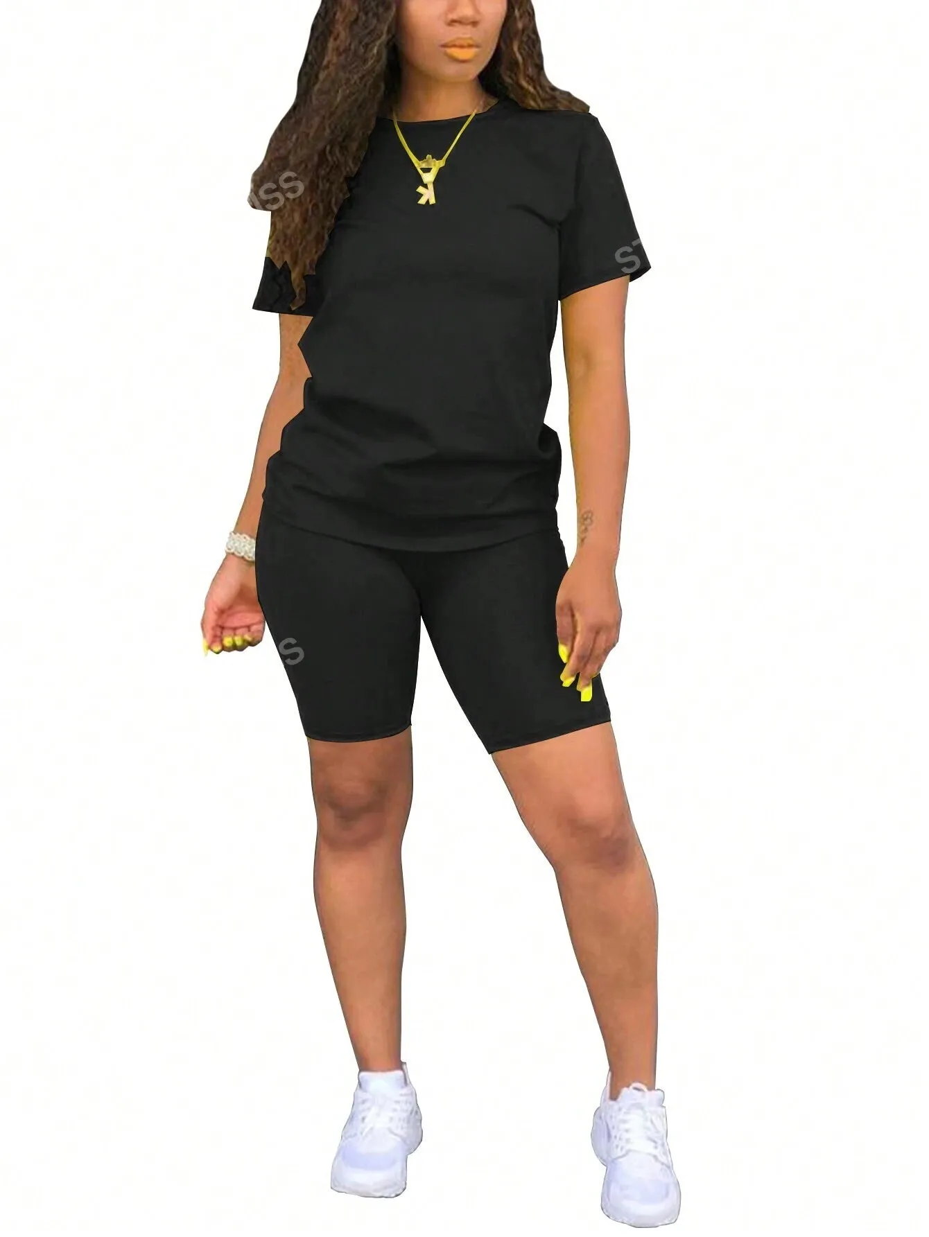 2Pcs/Set Summer Casual Solid Color Short Sleeve Shirt and Shorts