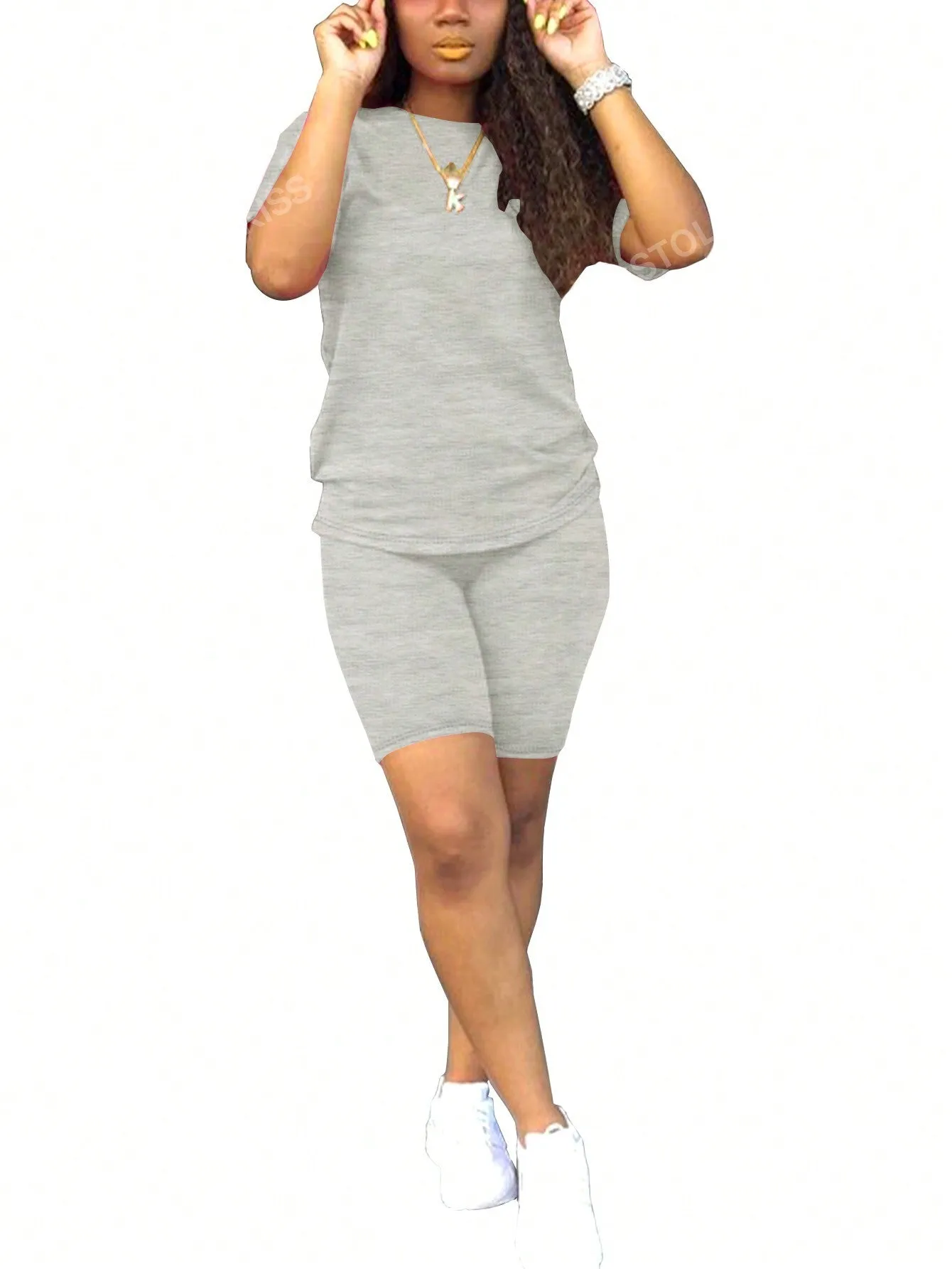 2Pcs/Set Summer Casual Solid Color Short Sleeve Shirt and Shorts