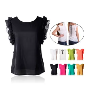 7 colors Lovely womens chiffon Ruffles fashion solid lady Tops