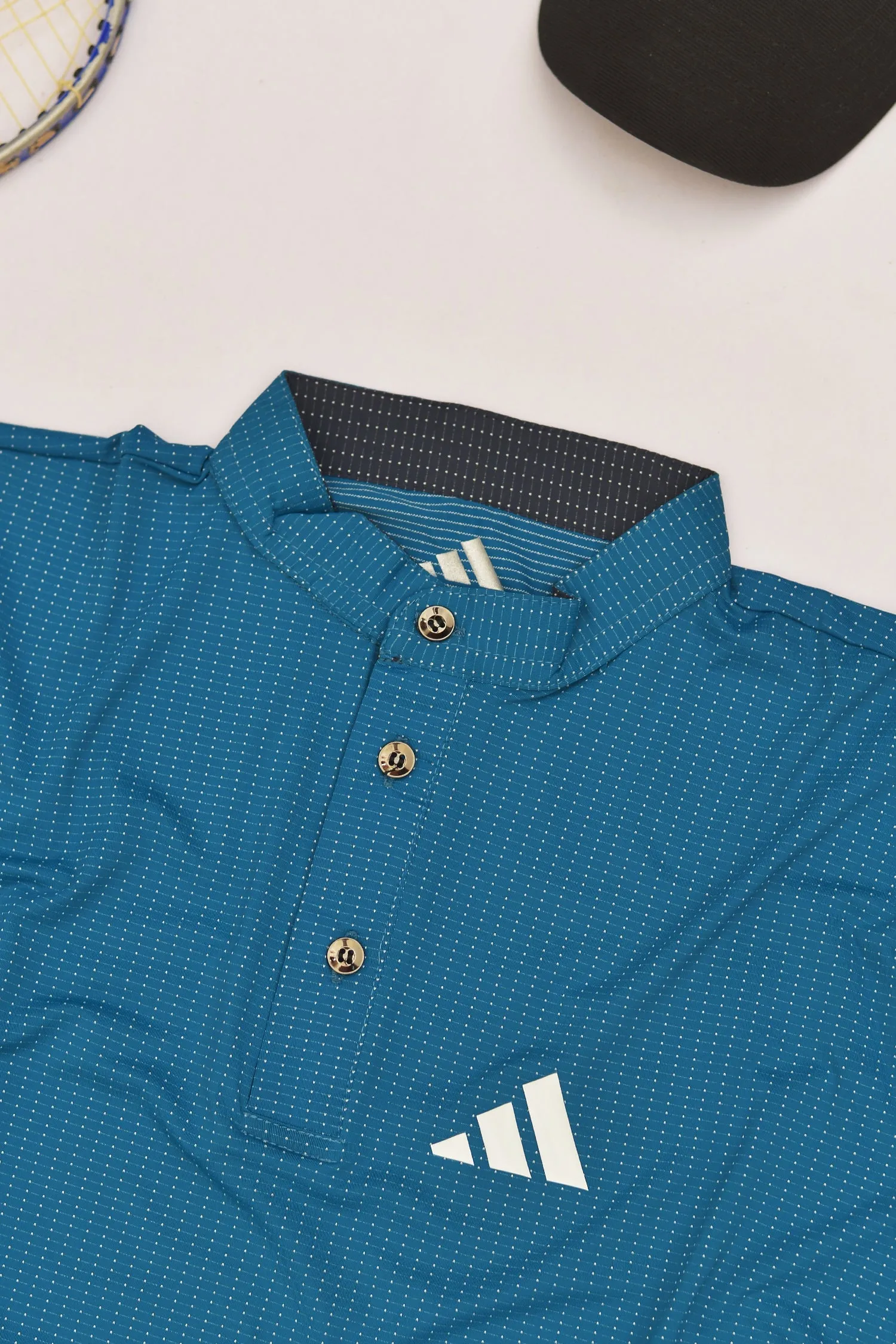 Adds Doted Training Blue Dry Fit Polo For Mens