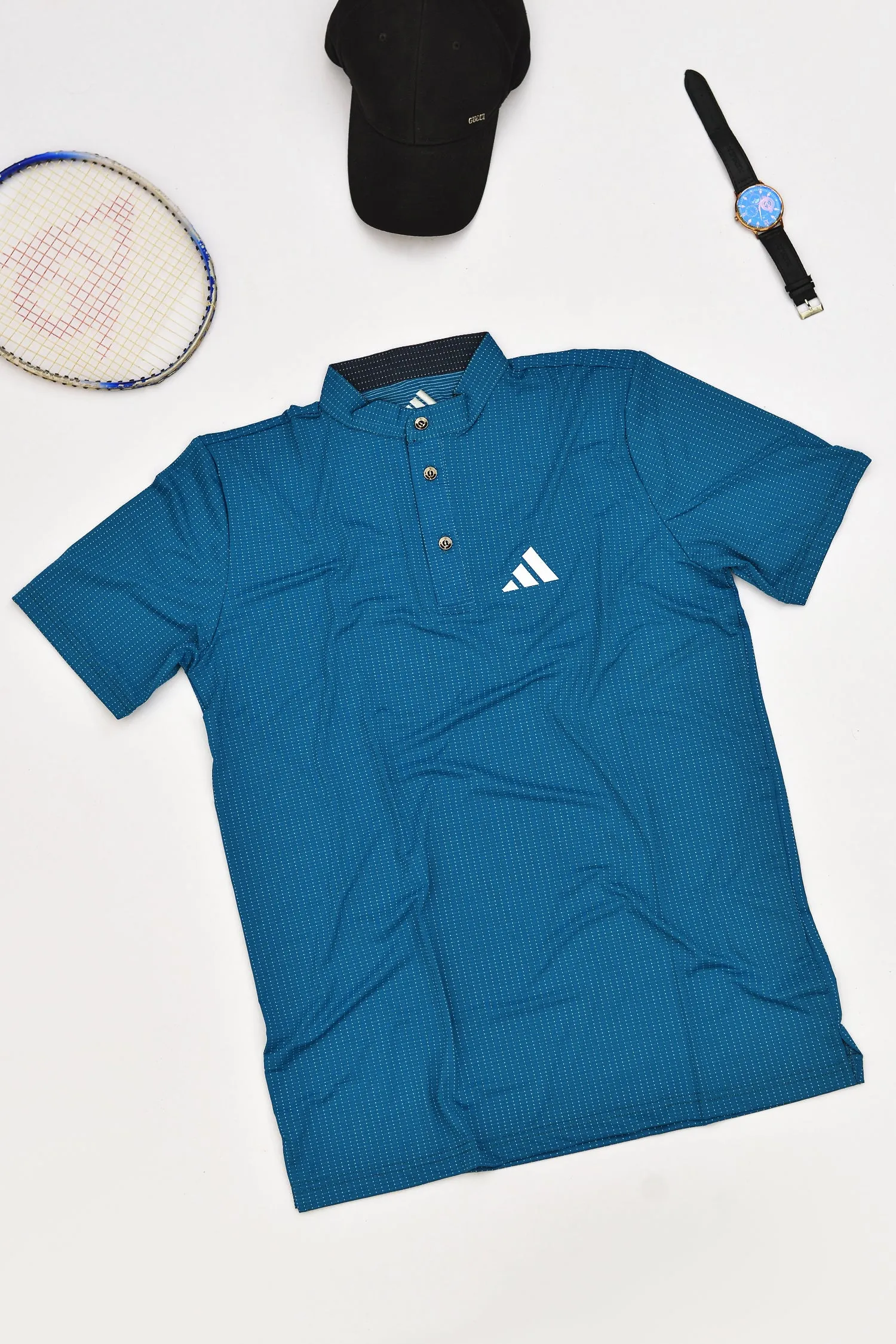 Adds Doted Training Blue Dry Fit Polo For Mens