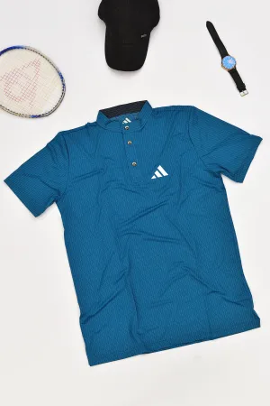 Adds Doted Training Blue Dry Fit Polo For Mens