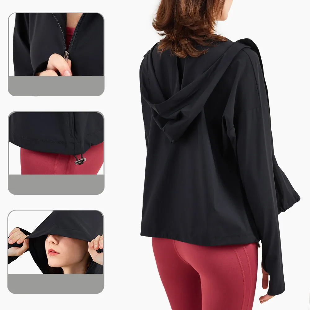 Autumn Lulu women's custom lock zipper hooded fitness suit casual loose running fitness suit sports Jacket
