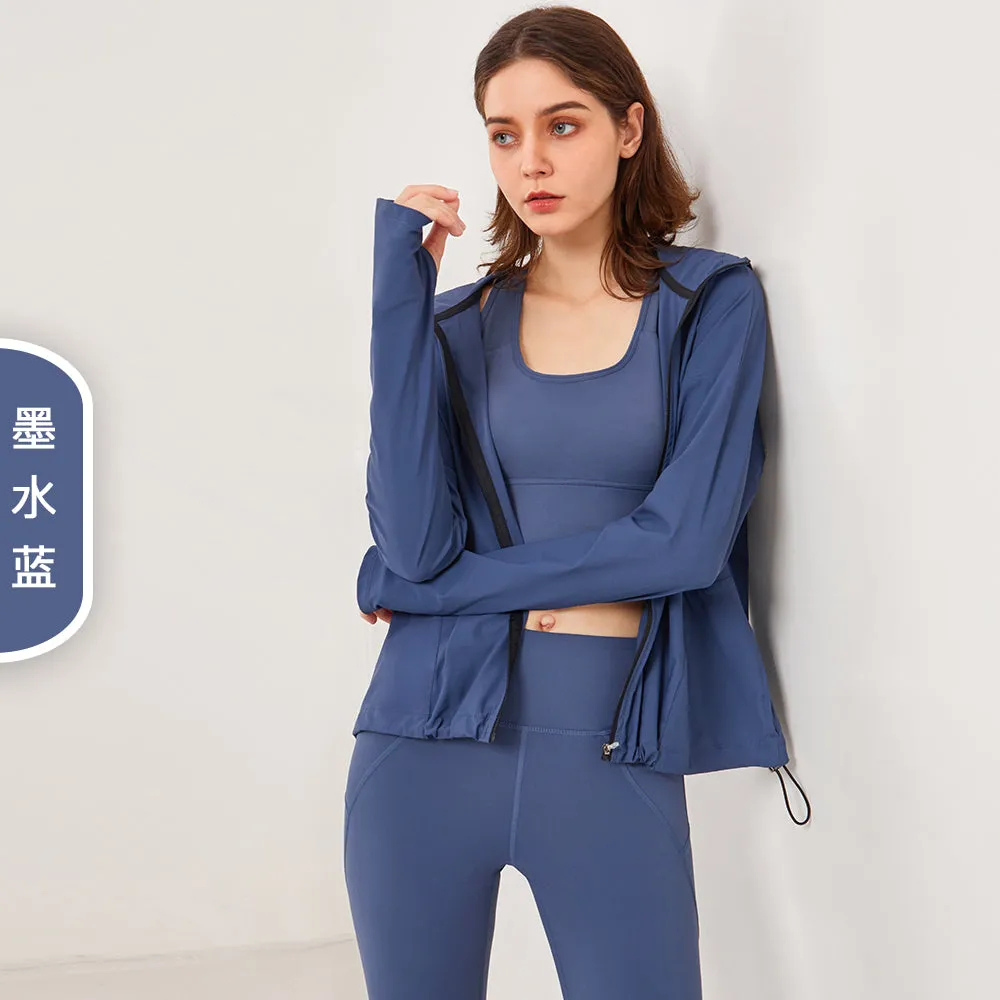 Autumn Lulu women's custom lock zipper hooded fitness suit casual loose running fitness suit sports Jacket