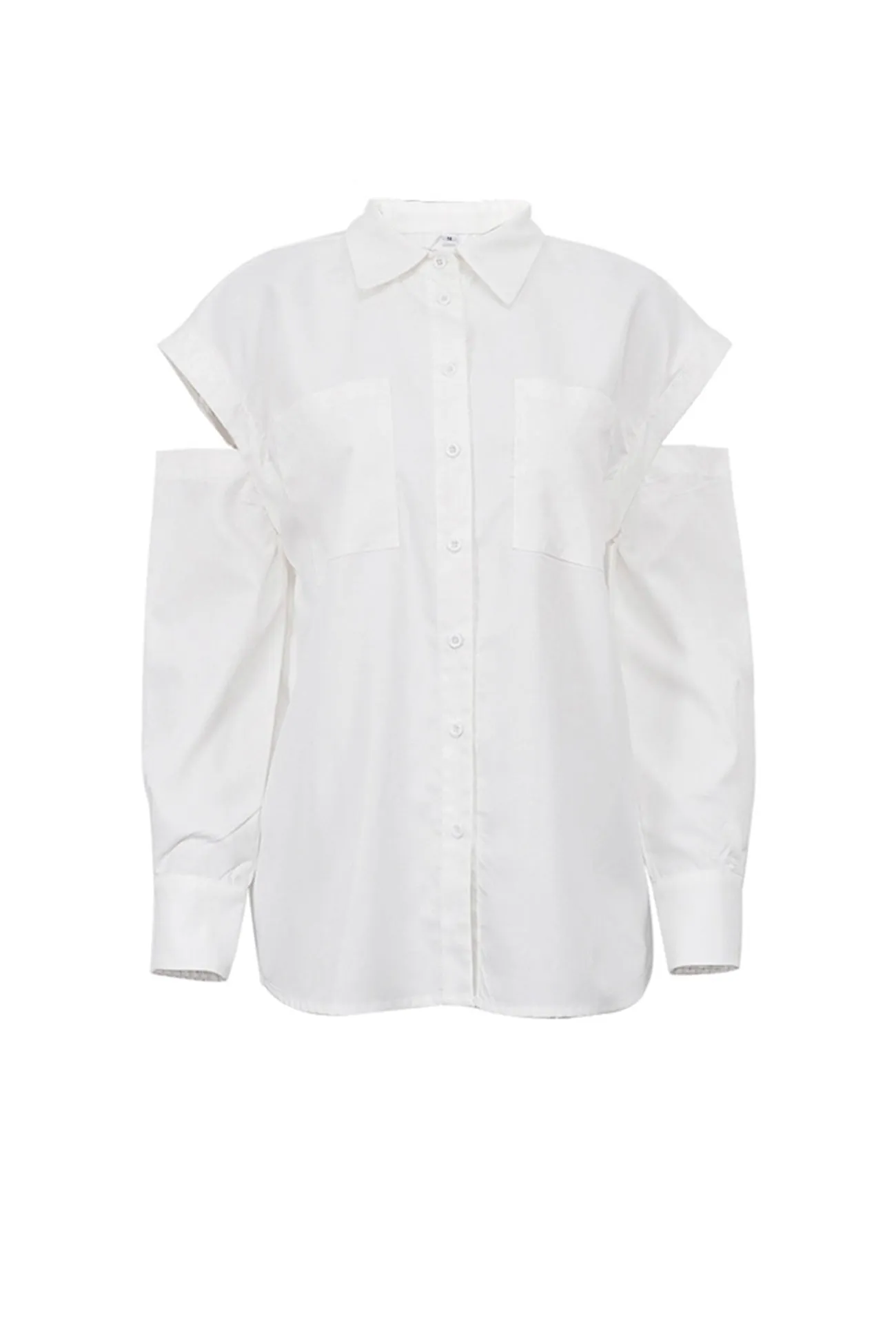 BerryBetty - White Long Sleeve Cutout Blouse Tops