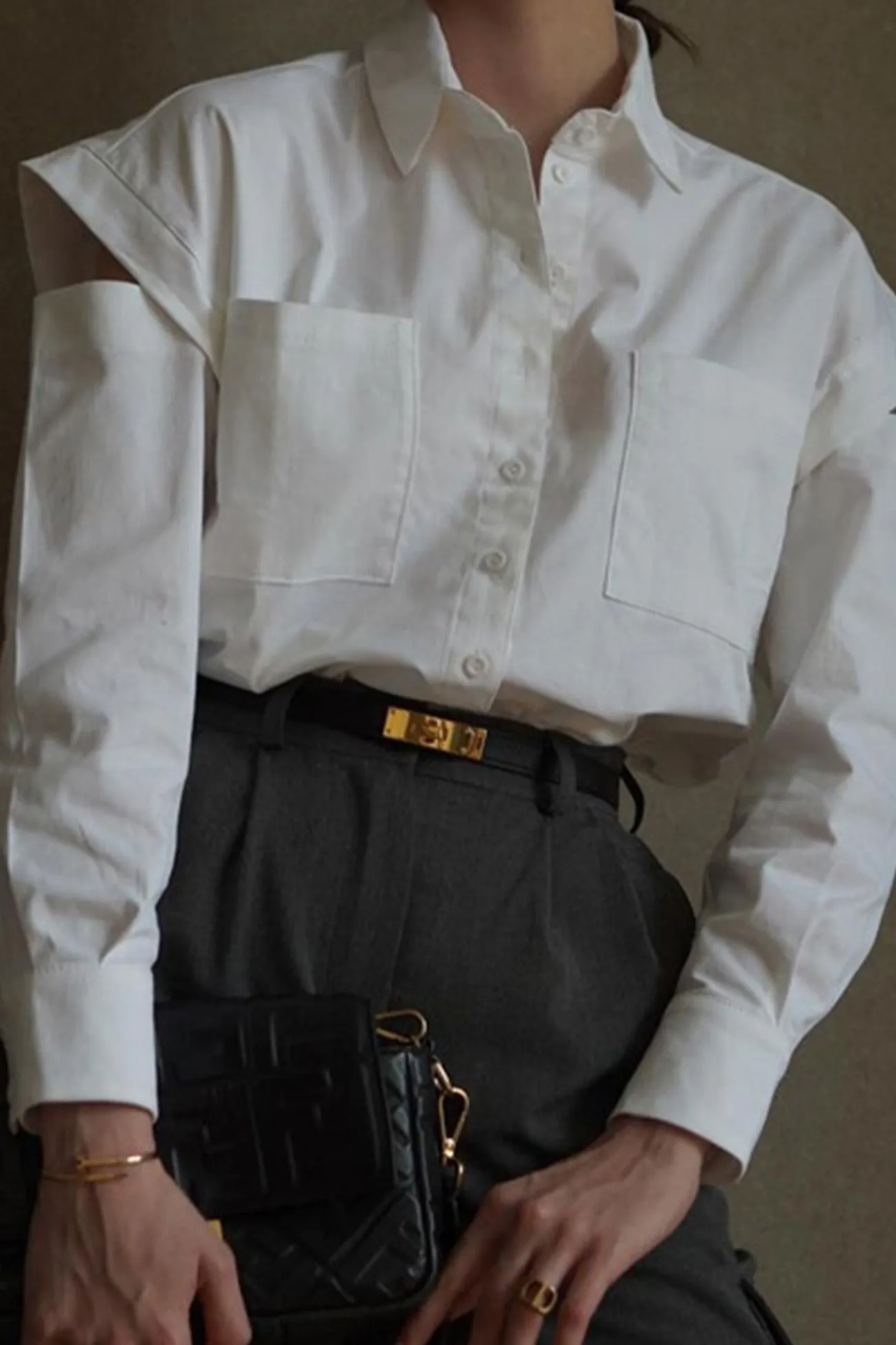 BerryBetty - White Long Sleeve Cutout Blouse Tops