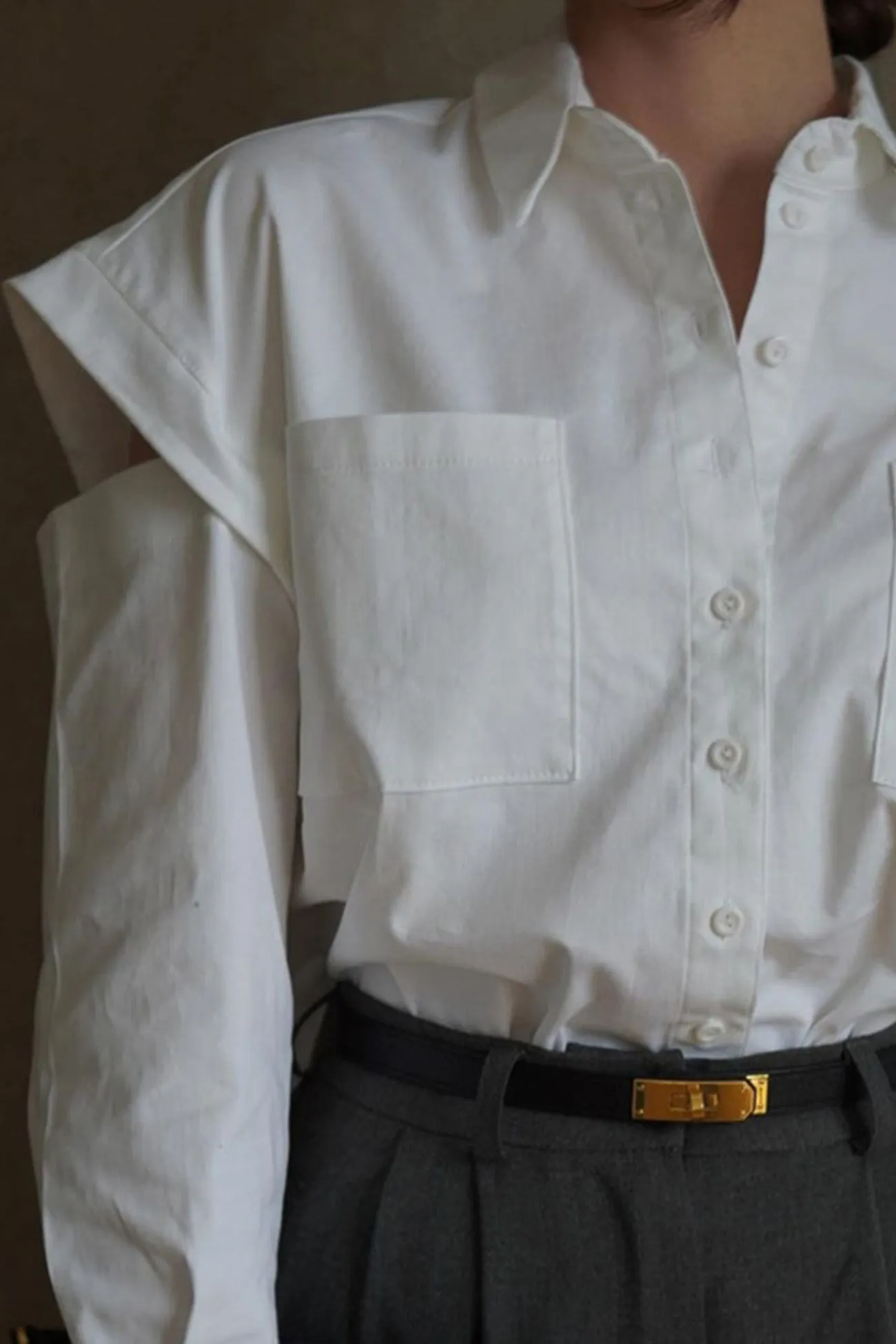 BerryBetty - White Long Sleeve Cutout Blouse Tops