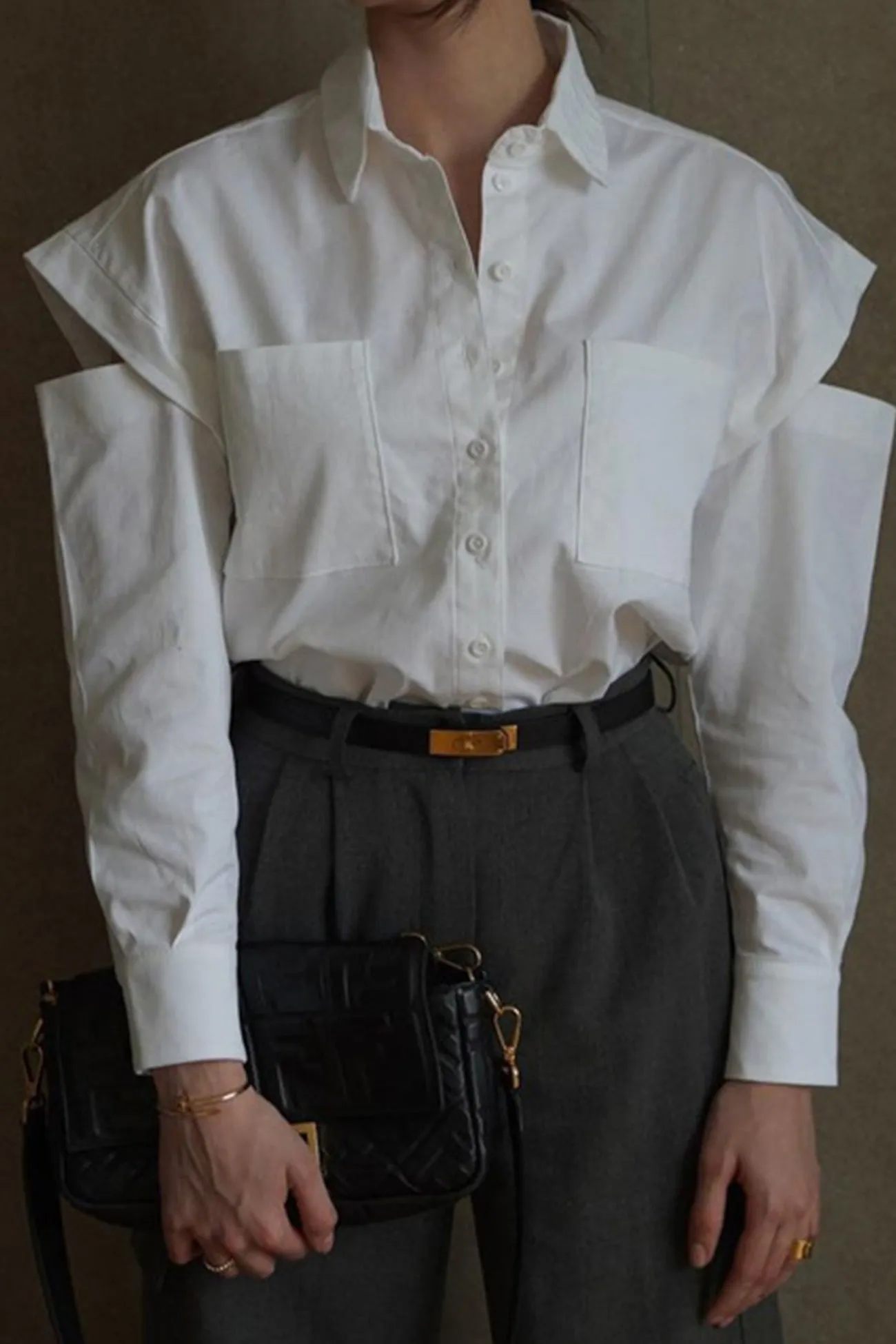 BerryBetty - White Long Sleeve Cutout Blouse Tops