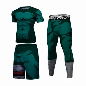 BJJ Rash Guard Naruto 'Rock Lee' Elite Three Piece Short Sleeve Compression Rash Guard Set