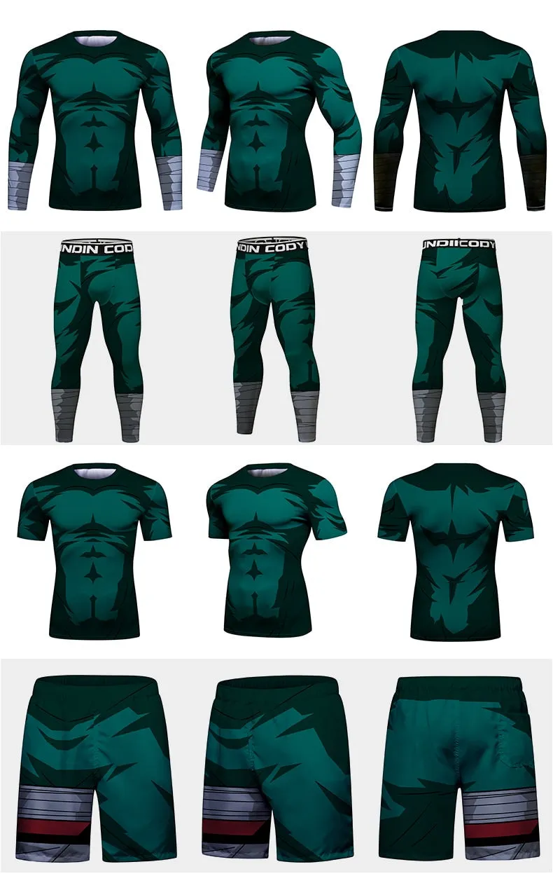 BJJ Rash Guard Naruto 'Rock Lee' Elite Three Piece Short Sleeve Compression Rash Guard Set