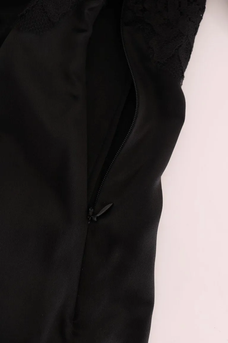 Black Lace Stretch Silk Blouse