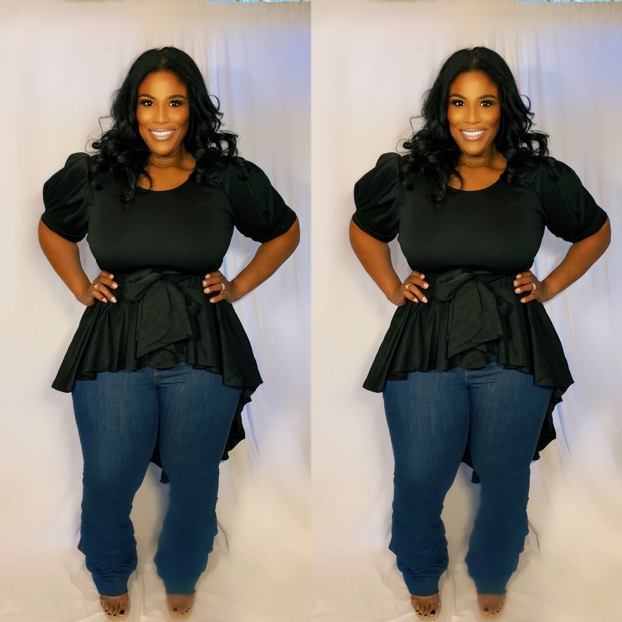 Black Puff Sleeve Top (High/Low hemline)