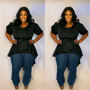 Black Puff Sleeve Top (High/Low hemline)