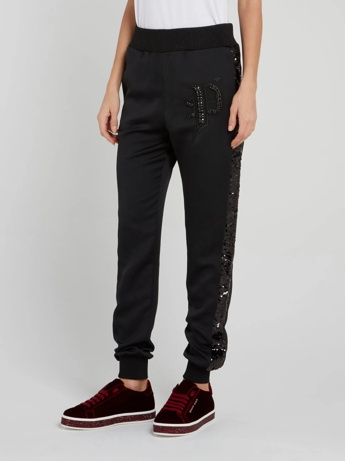 Black Sequin Panel Jogging Trousers