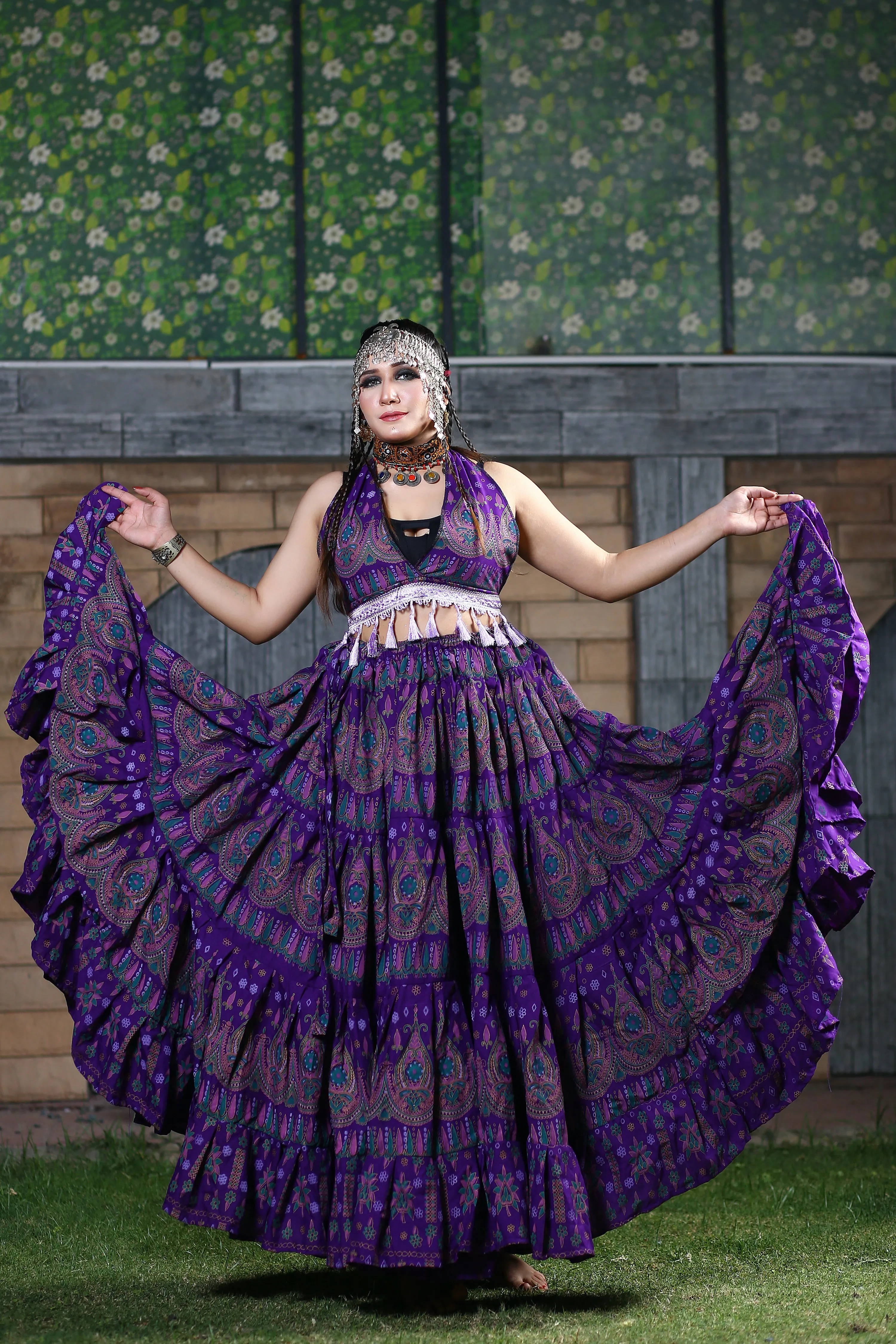 Block print skirt Beauty 4 Border skirt purple