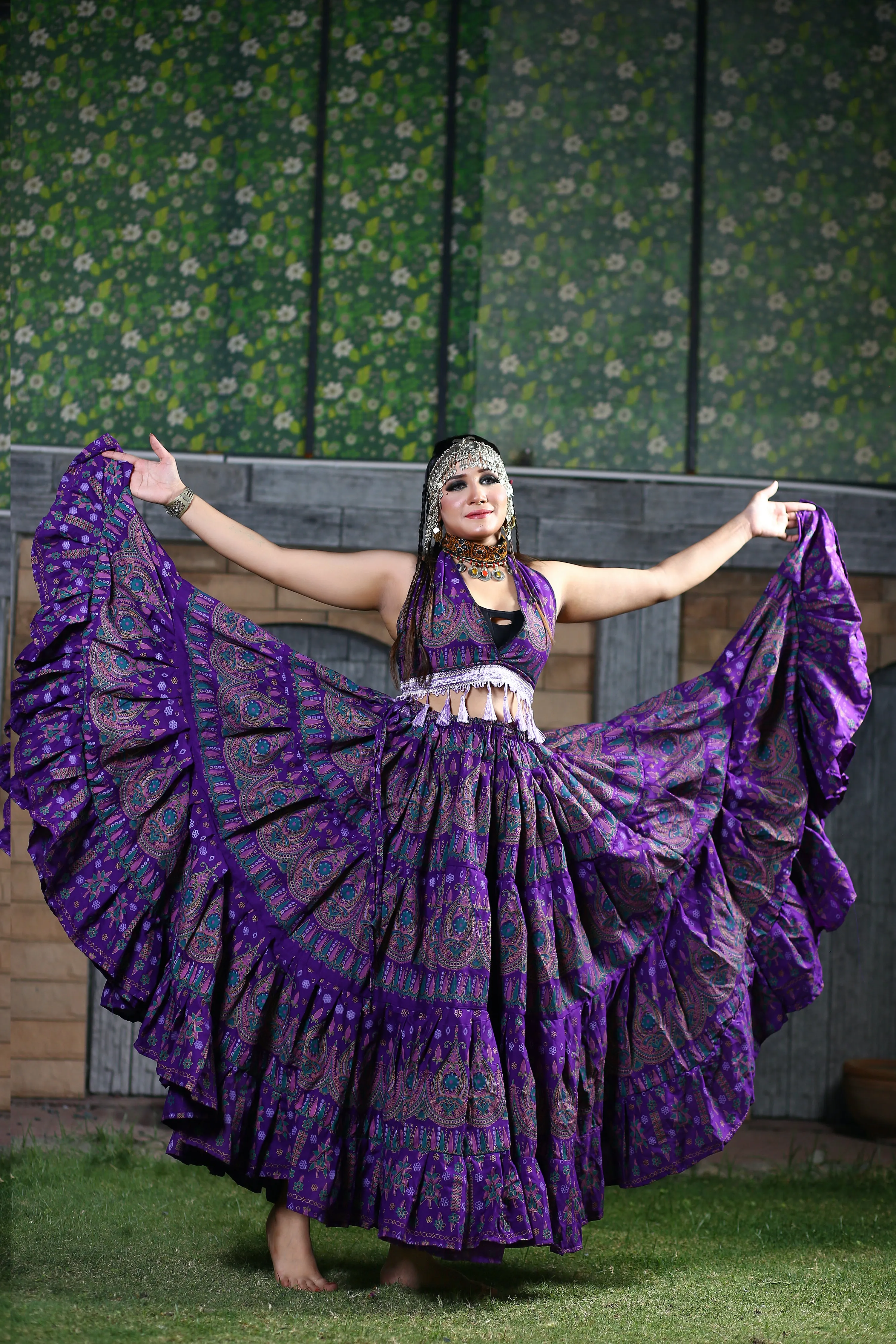 Block print skirt Beauty 4 Border skirt purple