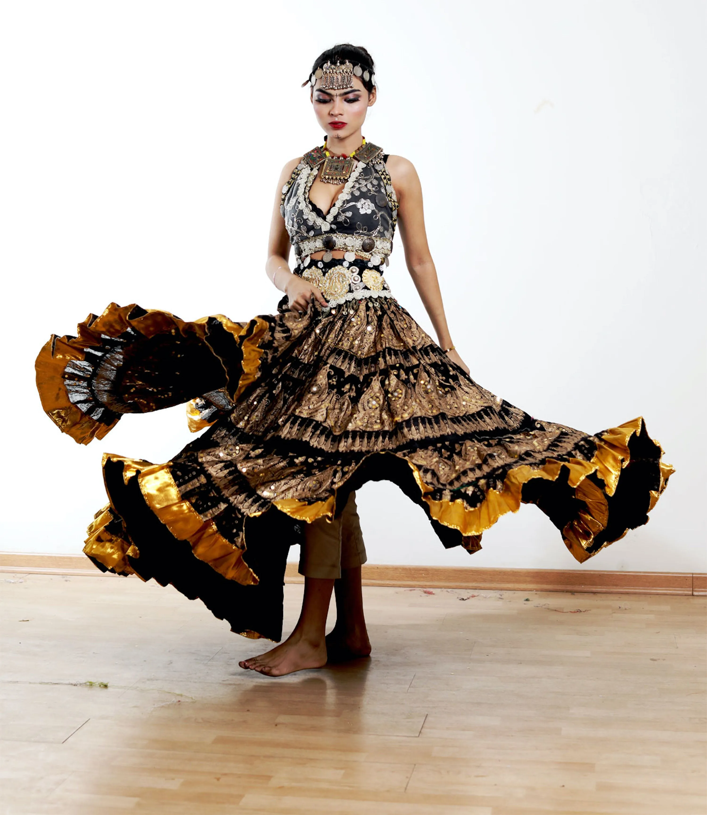 Block print skirt Beauty 4 Border skirt with shiny trim
