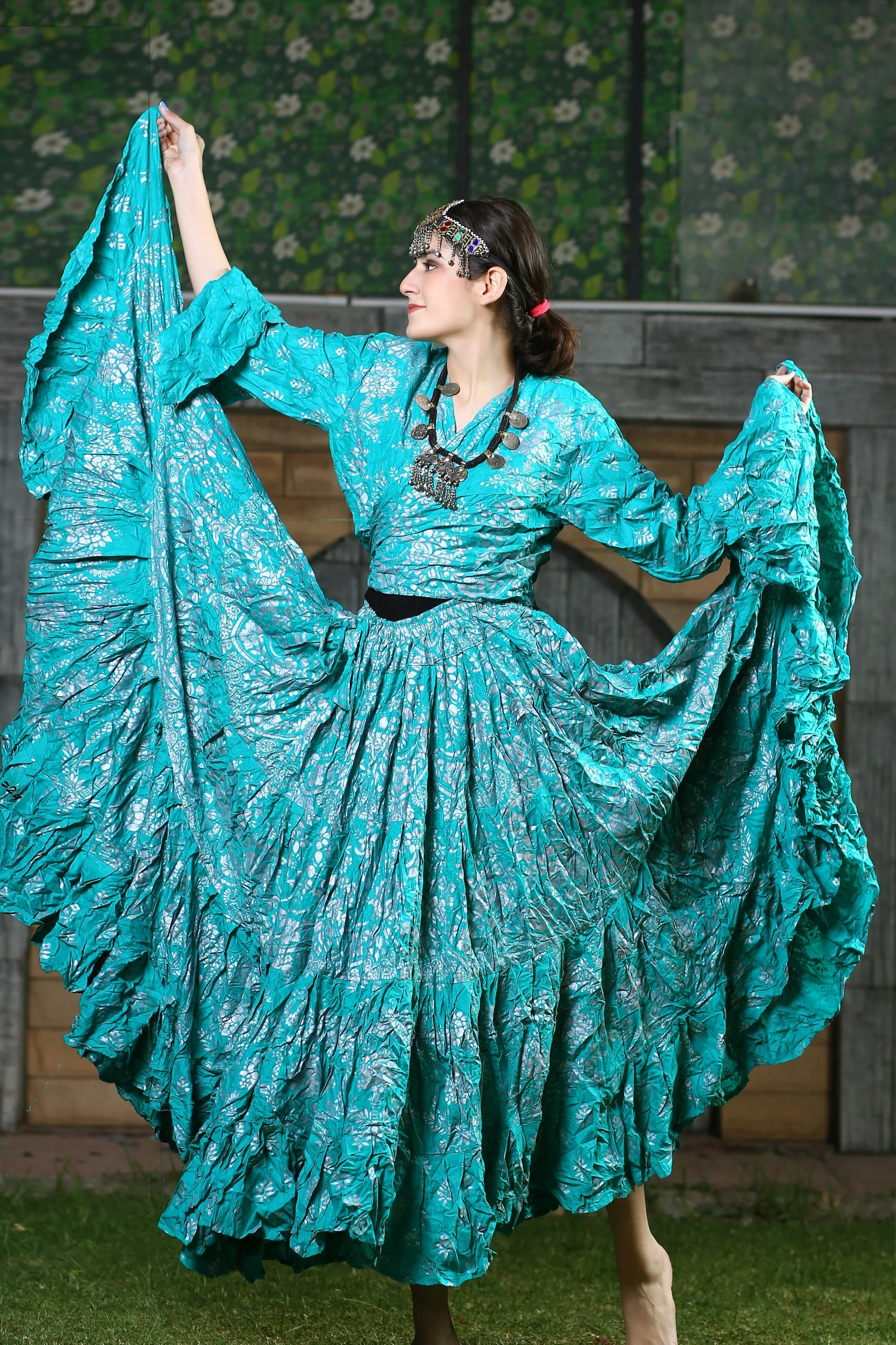 Block print skirt turqouise with Silver Design WLS