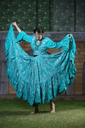 Block print skirt turqouise with Silver Design WLS