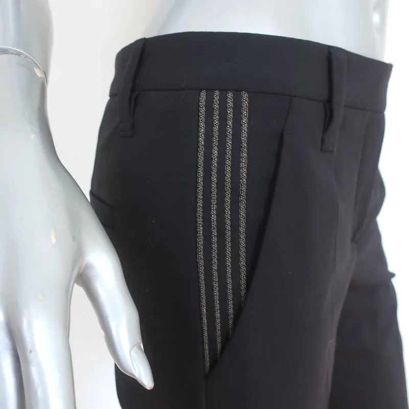 Brunello Cucinelli Monili-Beaded Pants Black Stretch Wool Size US 4