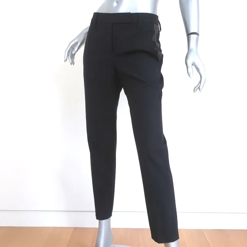 Brunello Cucinelli Monili-Beaded Pants Black Stretch Wool Size US 4