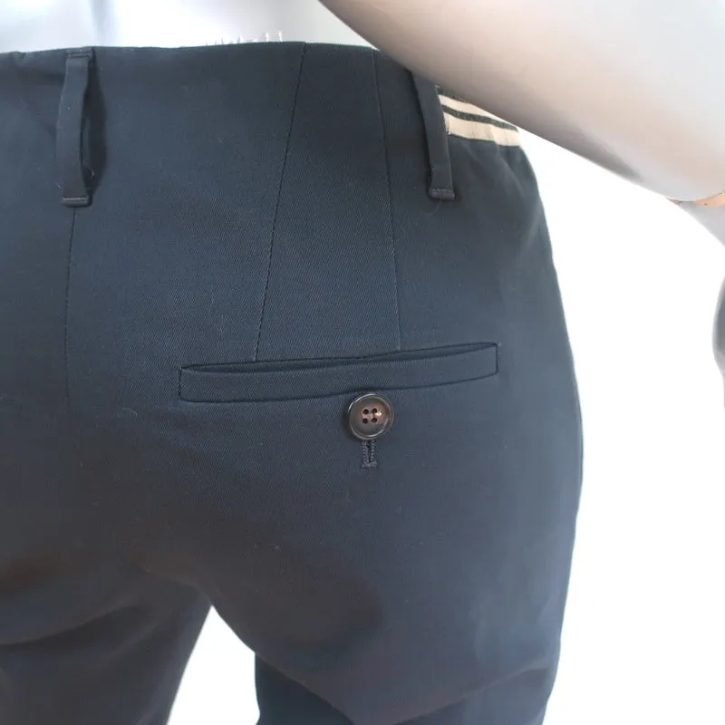 Brunello Cucinelli Striped-Waistband Pants Navy Stretch Cotton Size US 4