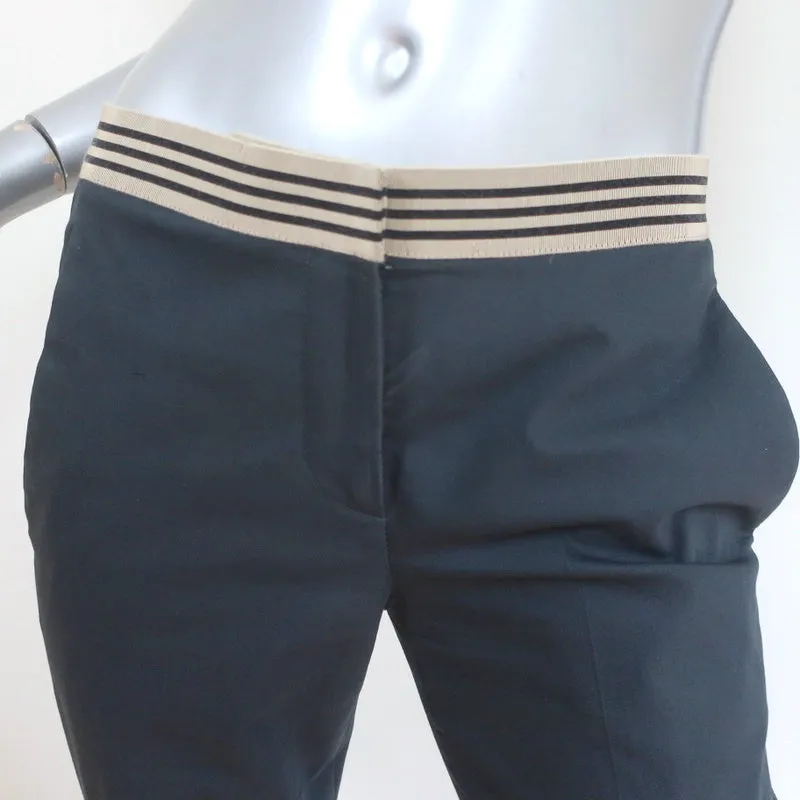 Brunello Cucinelli Striped-Waistband Pants Navy Stretch Cotton Size US 4