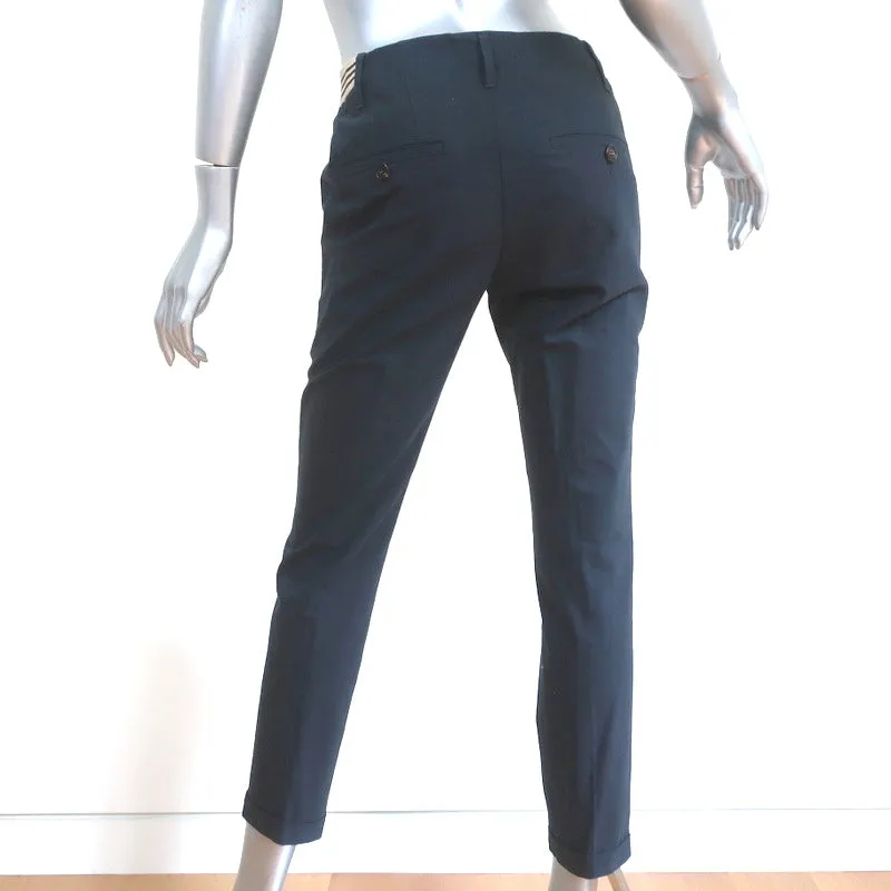 Brunello Cucinelli Striped-Waistband Pants Navy Stretch Cotton Size US 4