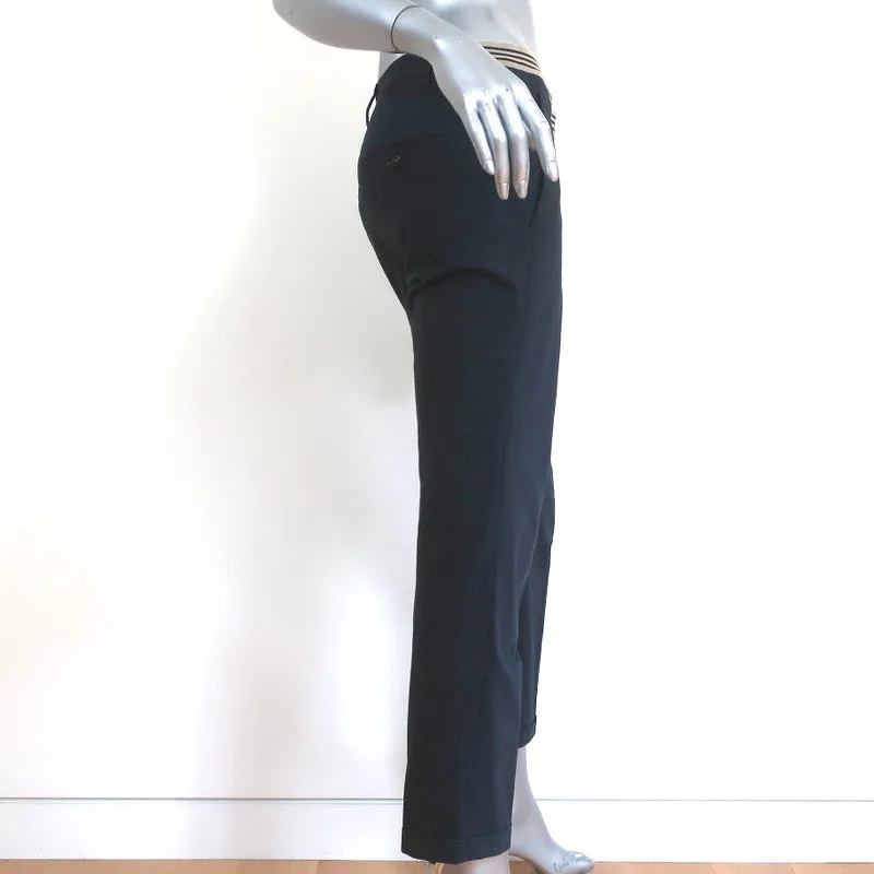 Brunello Cucinelli Striped-Waistband Pants Navy Stretch Cotton Size US 4