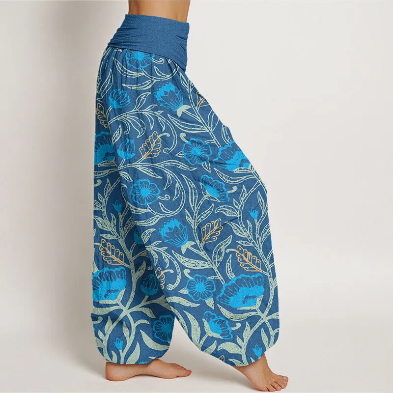 Buddha Stones Casual Tulips Flower Vines Design Women's Elastic Waist Harem Pants