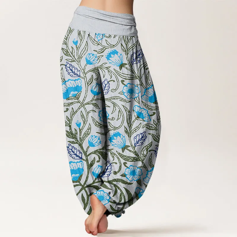 Buddha Stones Casual Tulips Flower Vines Design Women's Elastic Waist Harem Pants