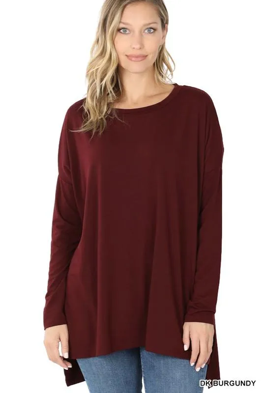 BUTTERY SOFT HIGH LOW HEM TOP| burgundy| mustard| hunter green| bone|