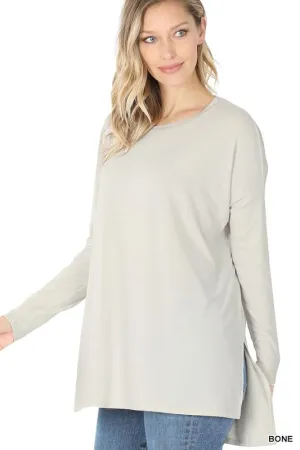 BUTTERY SOFT HIGH LOW HEM TOP| burgundy| mustard| hunter green| bone|