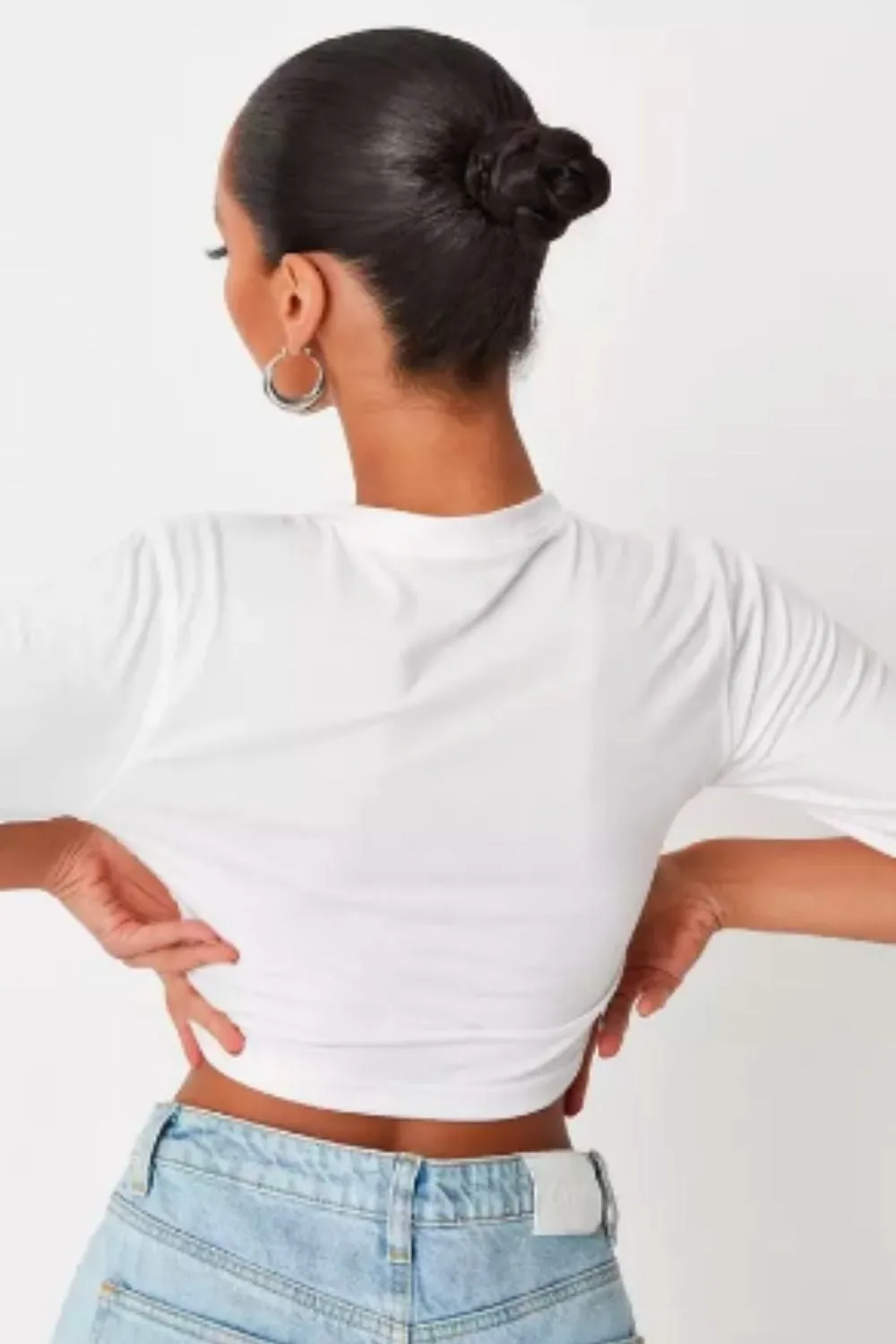 Button Front Long Sleeve Crop Top