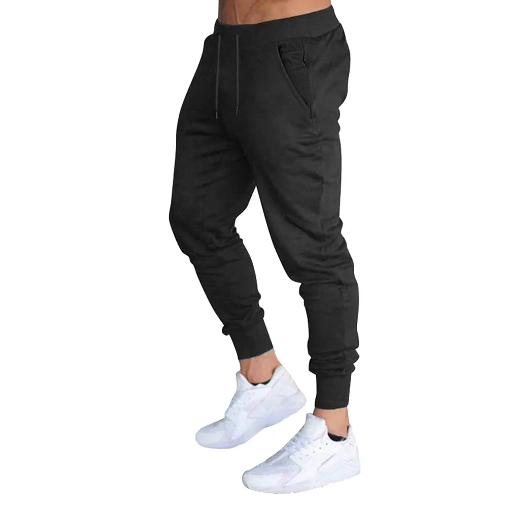 BUXKR Men's Slim Joggers Workout Pants for Gym Running and Bodybuilding Athletic Bottom Sweatpants with Deep Pockets,Black&Light Grey,M
