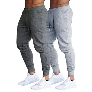 BUXKR Men's Slim Joggers Workout Pants for Gym Running and Bodybuilding Athletic Bottom Sweatpants with Deep Pockets,Dark Grey&Light Grey,XL