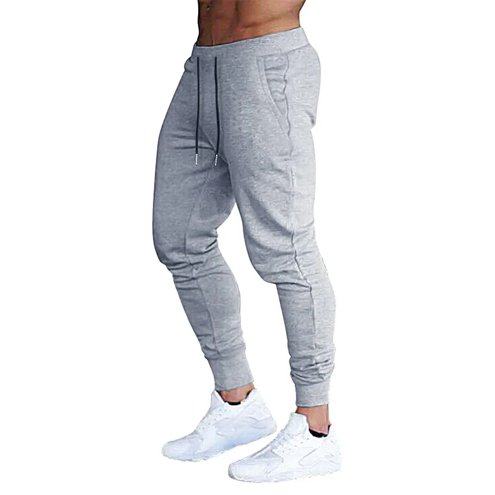 BUXKR Men's Slim Joggers Workout Pants for Gym Running and Bodybuilding Athletic Bottom Sweatpants with Deep Pockets,Dark Grey&Light Grey,XL