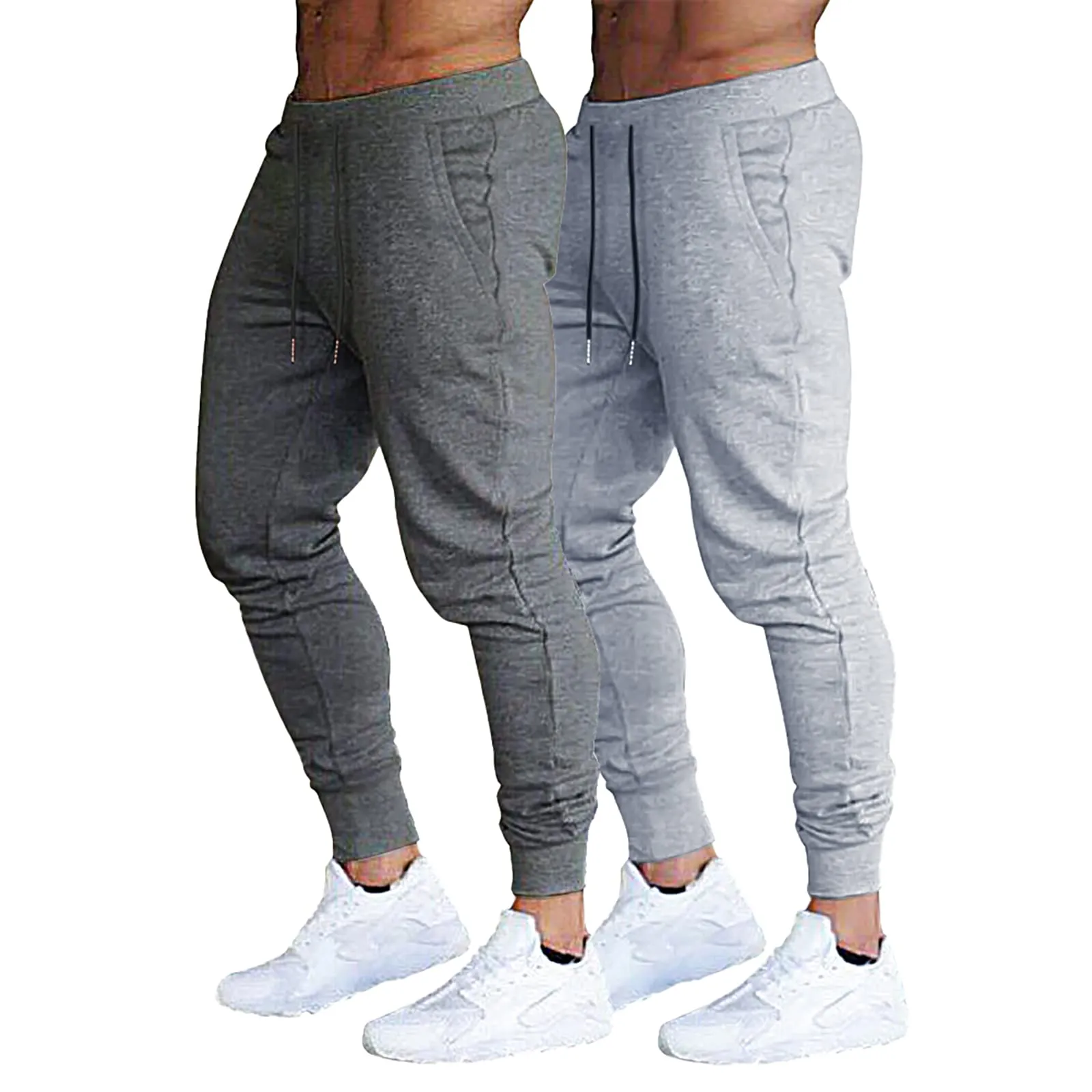 BUXKR Men's Slim Joggers Workout Pants for Gym Running and Bodybuilding Athletic Bottom Sweatpants with Deep Pockets,Dark Grey&Light Grey,XL