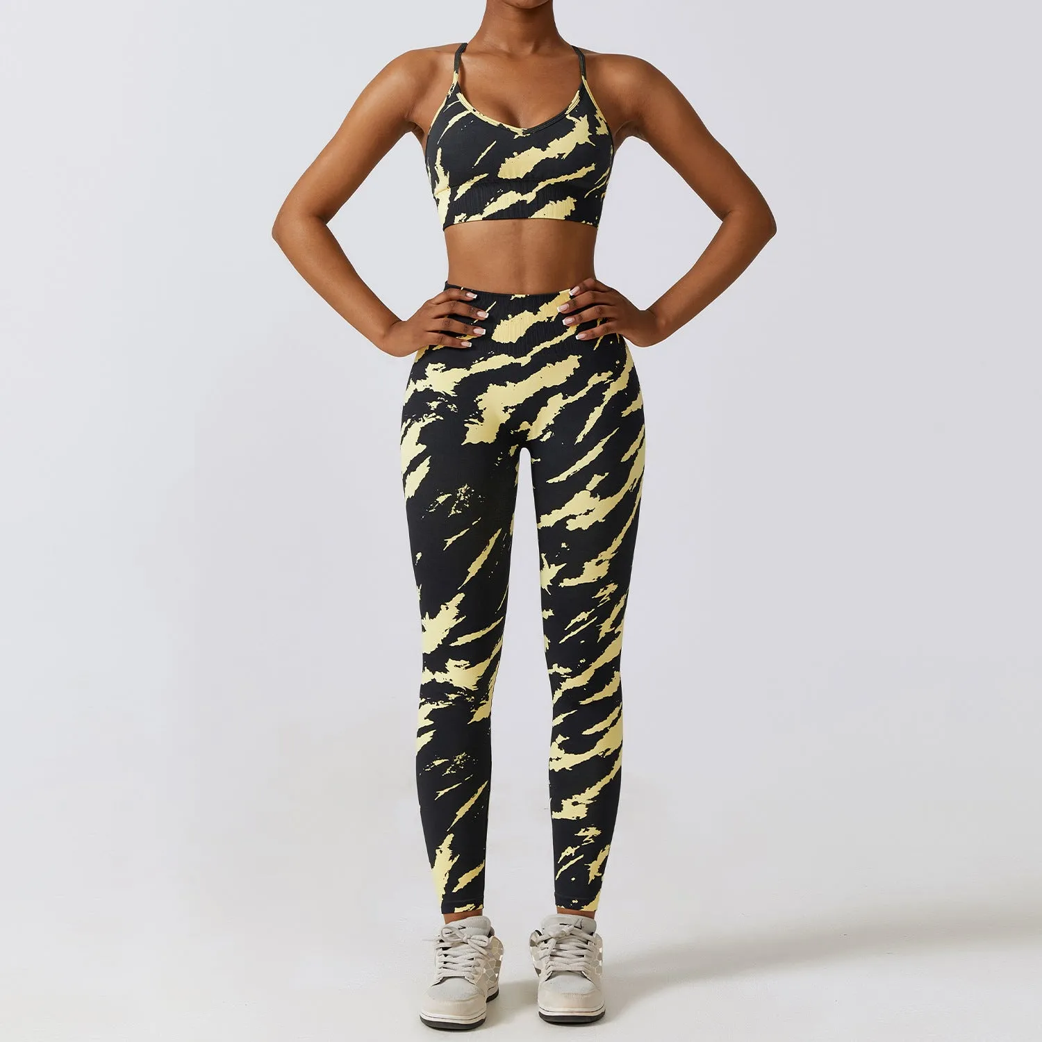 Camouflage Printing Seamless Yoga Suit Quick-drying High Waist Running Workout Clothes