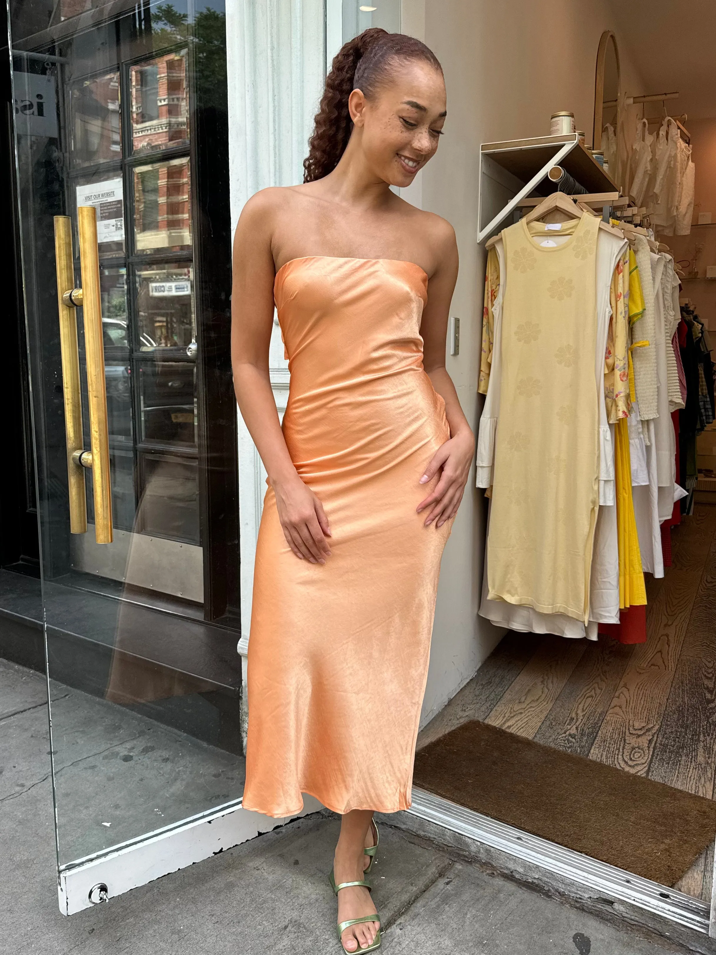 Celeste Strapless Maxi Dress in Peach