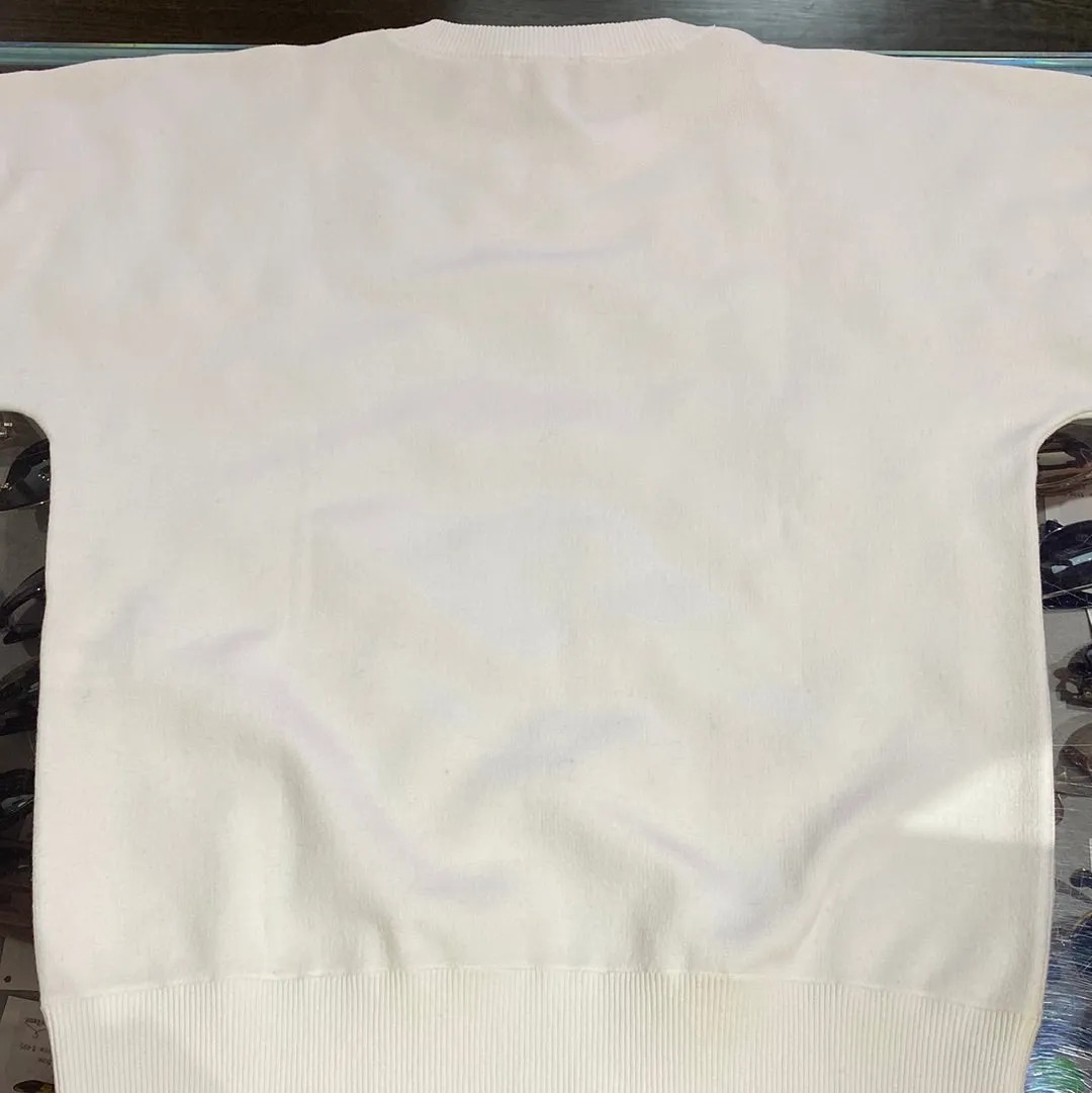 Chanel Cream Cotton Stretch Knit Crew Neck Top with Clear "Water" Drips