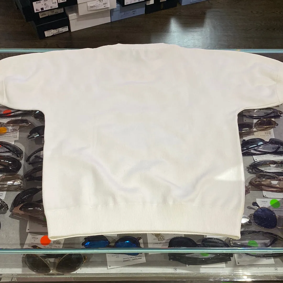 Chanel Cream Cotton Stretch Knit Crew Neck Top with Clear "Water" Drips