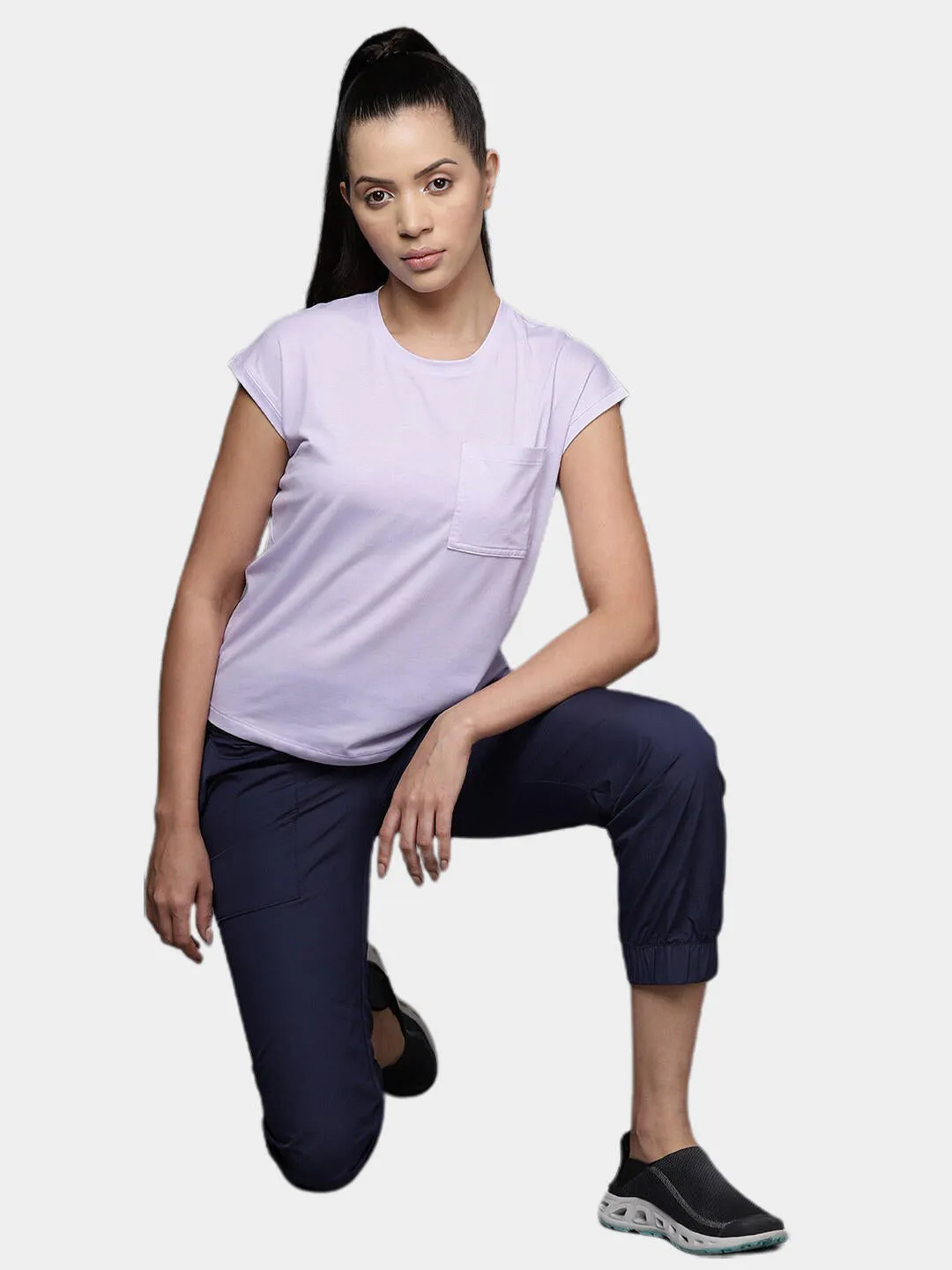 Columbia Women Purple Boundless Trek Short Sleeve T-Shirt