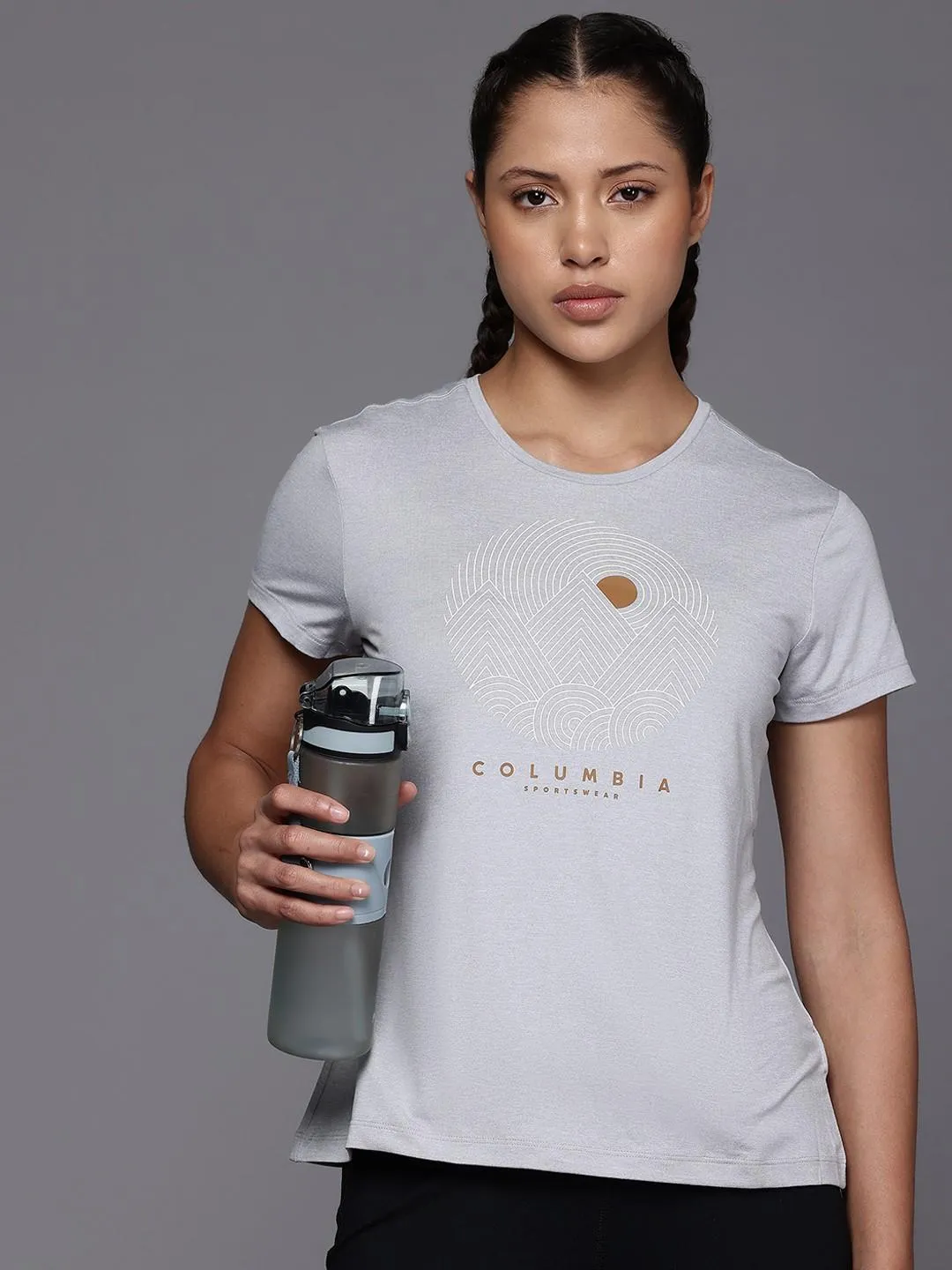 Columbia Womens Grey Sloan Ridge Graphic Short Sleeve Tee