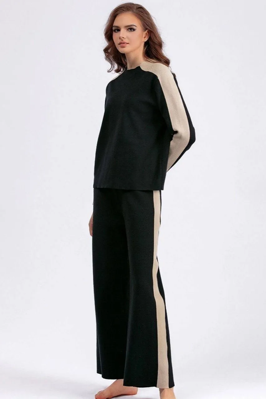 Cotton Contrast Long Sleeve Knit Pants