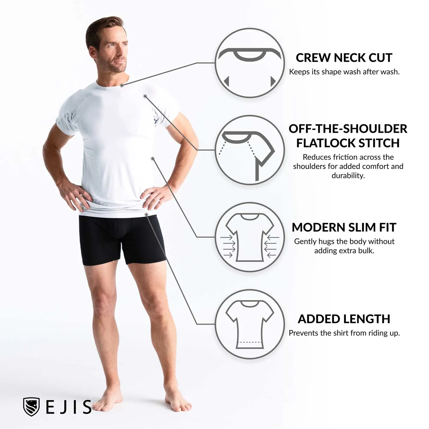 Crew Neck Micro Modal Sweat Proof Undershirt For Men - Black 9-Pack