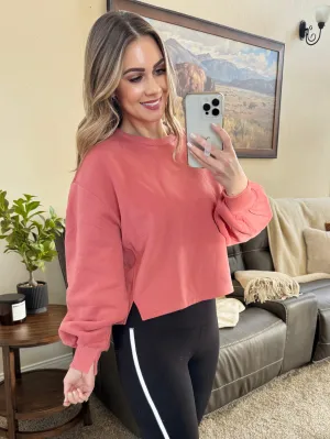 Crewneck Pullover with Slit Detail in Terracotta